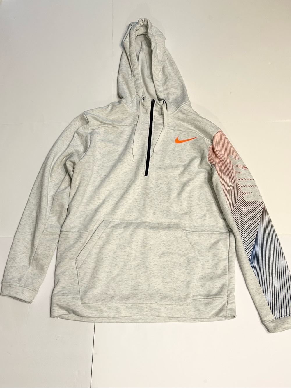 Nike Light Gray Zip Hoodie with Orange Swoosh and Gradient Sleeve